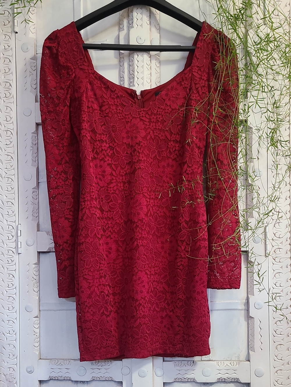 City Studio Red Lace Scoop-Neck Mini Dress